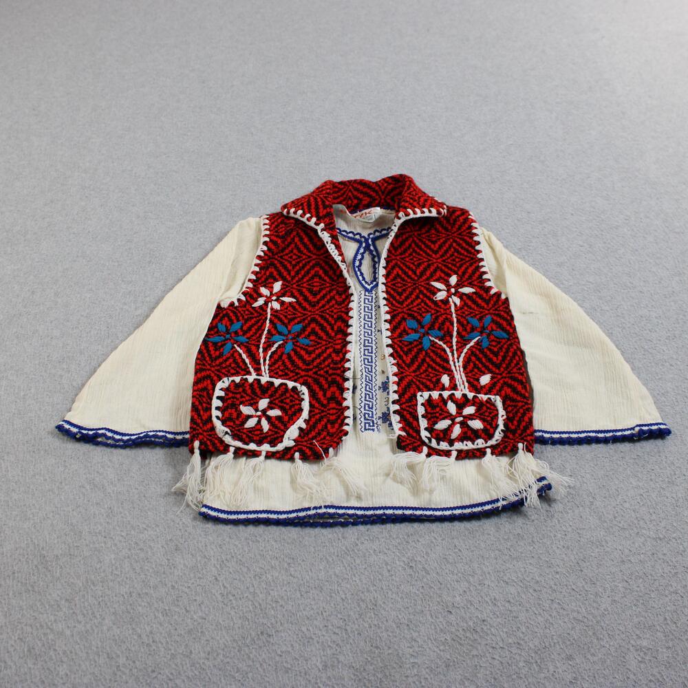 Vintage BETYK Shirt Vest Set Girls 3T/4T Red Greek Embroidered Gauze Folk Greece